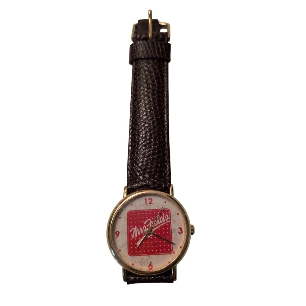 Mrs Fields Cookies Watch leather band, unused (plastic still on crystal) VTG New